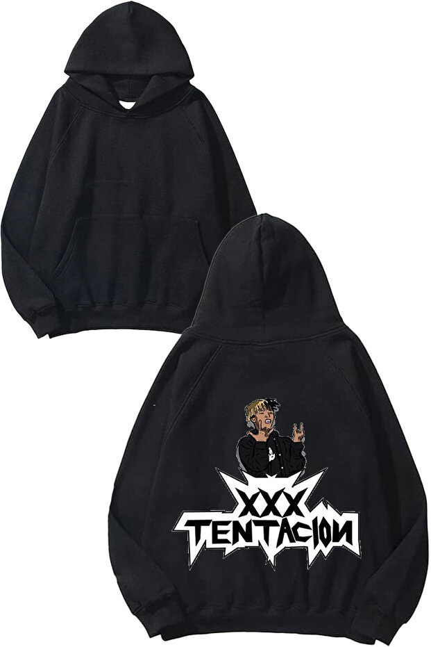 سويت شيرت بقلنسوة أسود اللون بتصميم Xxxtentacion 2 مطبوع على الظهر