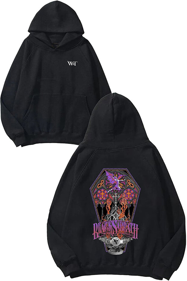 Black Sabbath 8 Design Back Printed Black Hooded Sweatshirt