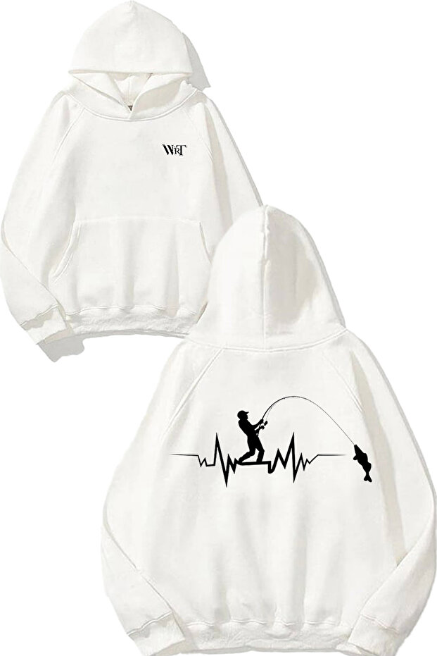 Fishher 4 Design Back Printed White Hooded Sweatshirt