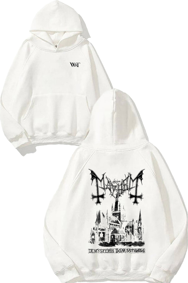 Mayhem 1 Design Back Printed White Hooded Sweatshirt