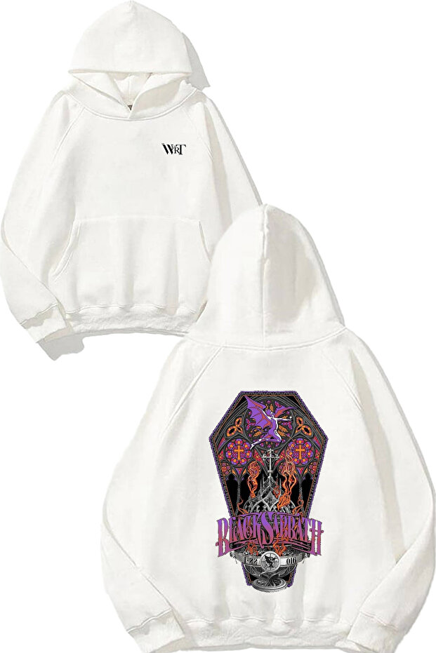 Black Sabbath 8 Design Back Printed White Hooded Sweatshirt