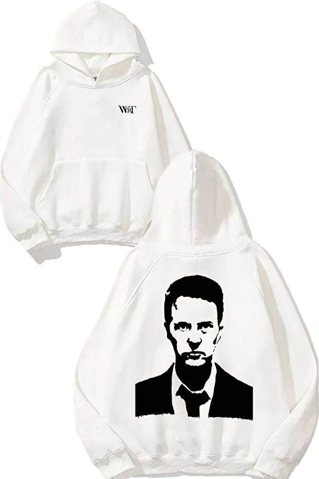 Fight Club 1 Design Back Printed White Hooded Sweatshirt