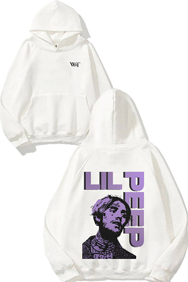 سويت شيرت أبيض بقلنسوة مطبوع عليه تصميم Lil Peep 5