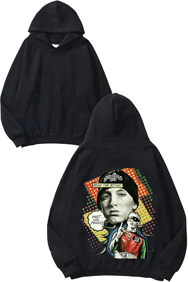 سويت شيرت بقلنسوة أسود اللون بتصميم ظهر مطبوع من Eminem 1