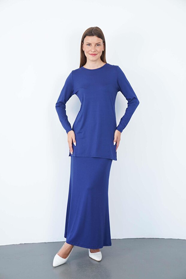 Viscose Tunic & Skirt Set - Navy Blue