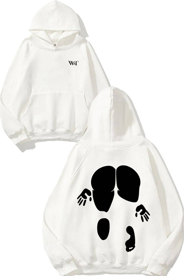 Girl Body Design Back Printed White Hooded Sweatshirt