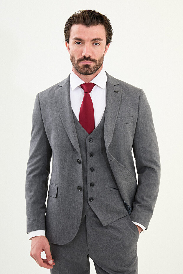 Straight Slim Fit Mono Collar Classic Wool Men's Suit Anthracite - 45418.25K
