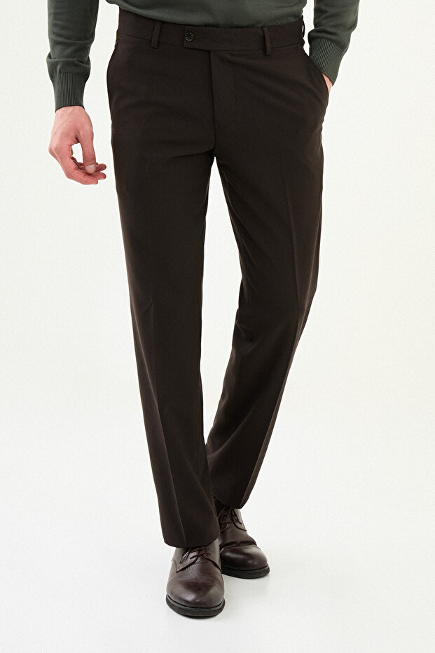 Straight Slim Fit Classic Men's Trousers Brown - 38240.24Y