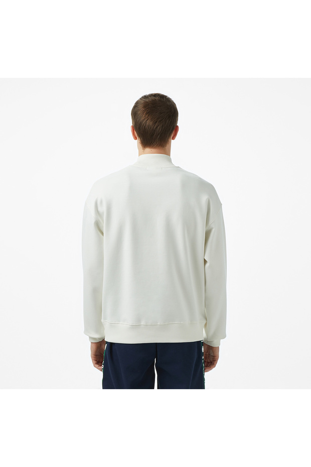 Erkek Loose Fit Yarım Fermuarlı Baskılı Beyaz Sweatshirt - 3