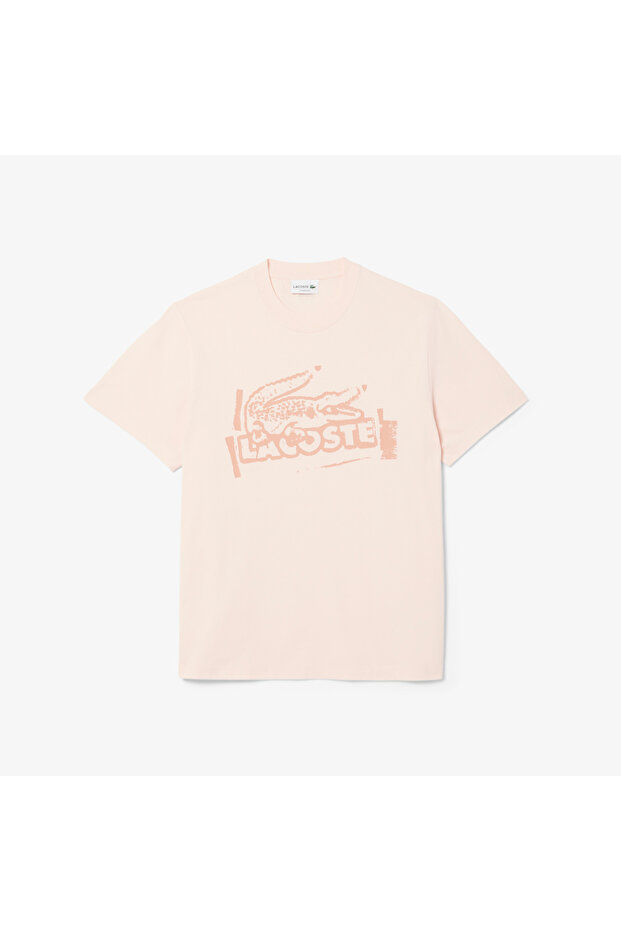 Erkek Classic Fit Bisiklet Yaka Baskılı Pembe T-Shirt - 5