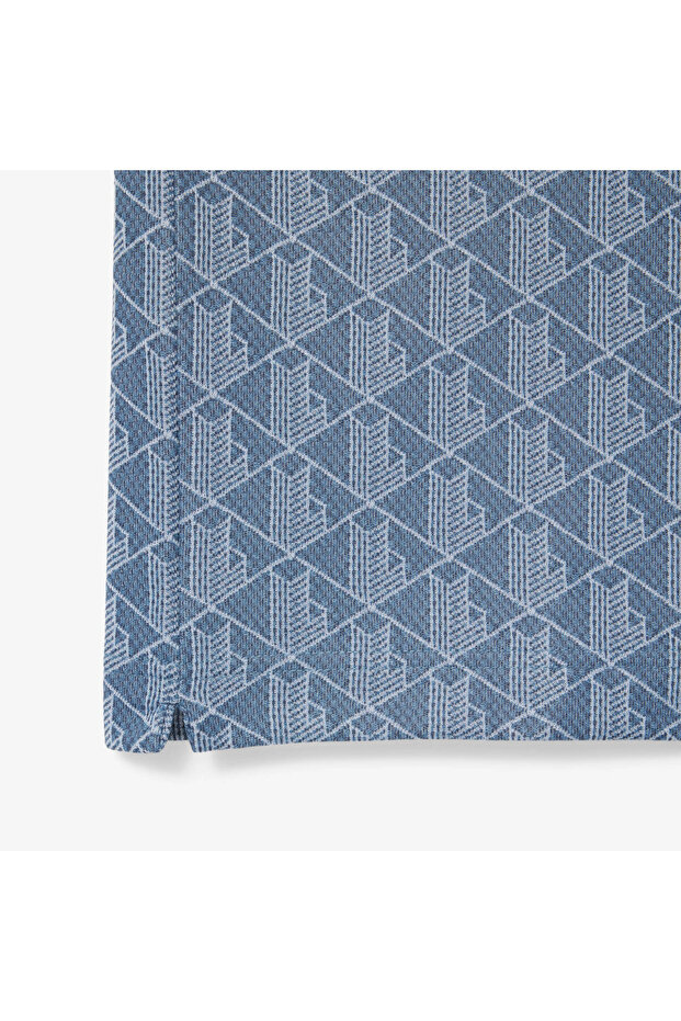 Erkek Classic Fit Monogram Mavi Polo - 7