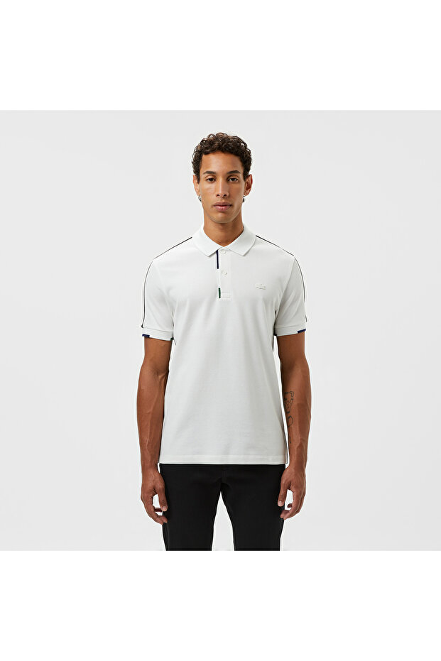 Erkek Regular Fit Renk Bloklu Beyaz Polo - 1