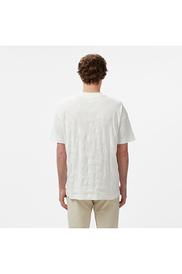 Erkek Bisiklet Yaka Desenli Beyaz T-Shirt - 2