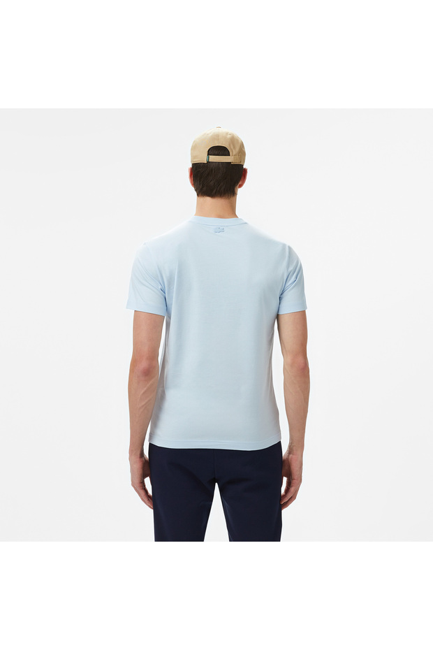 Erkek Bisiklet Yaka Baskılı Açık Mavi T-Shirt - 3