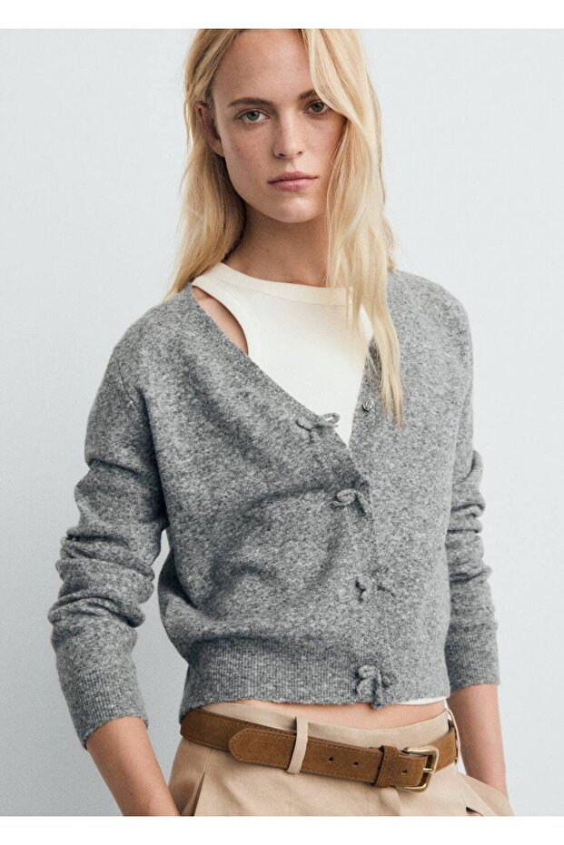 V-Neck Wool Blend Cardigan - 1