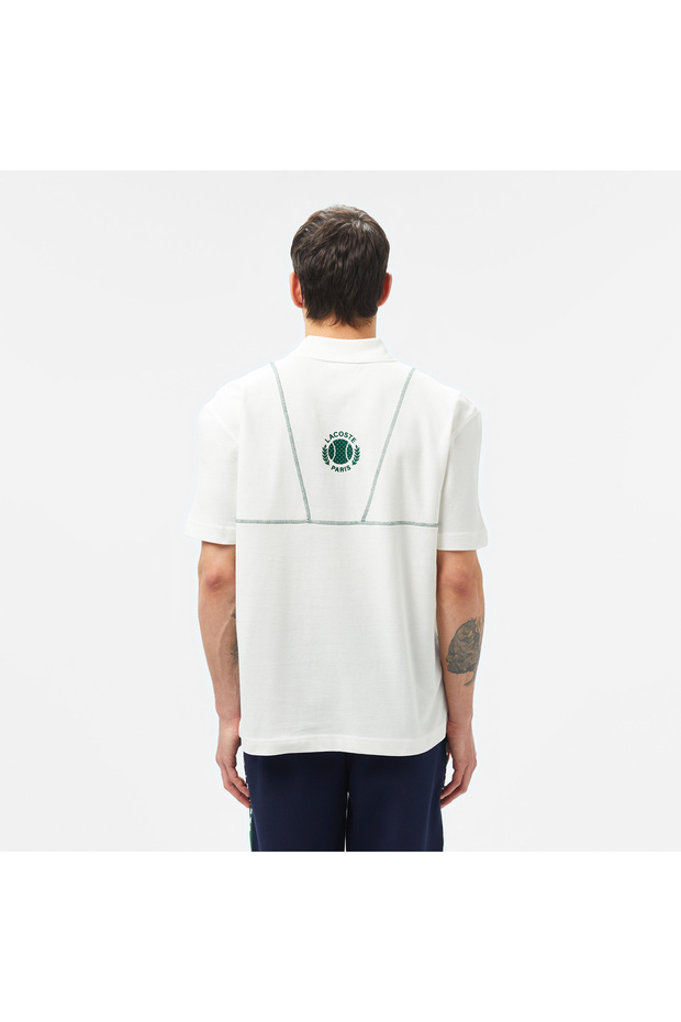 Erkek Loose Fit Desenli Beyaz Polo - 2