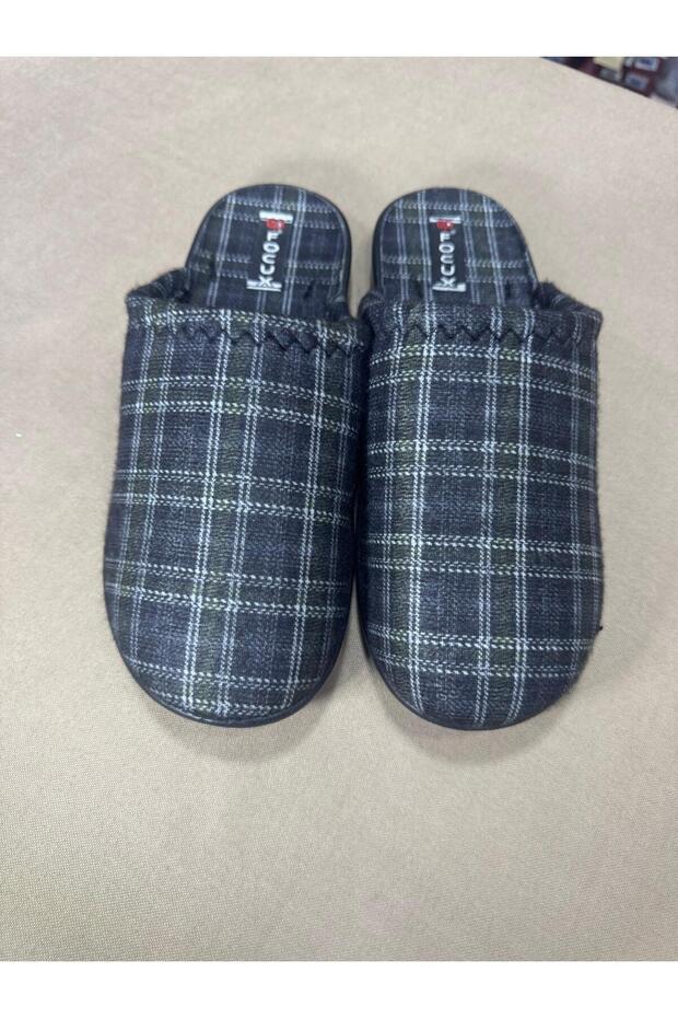 Focux Men's Winter Checkered Pattern Warm House Slippers – Non-Slip Sole, Soft Inner Lining