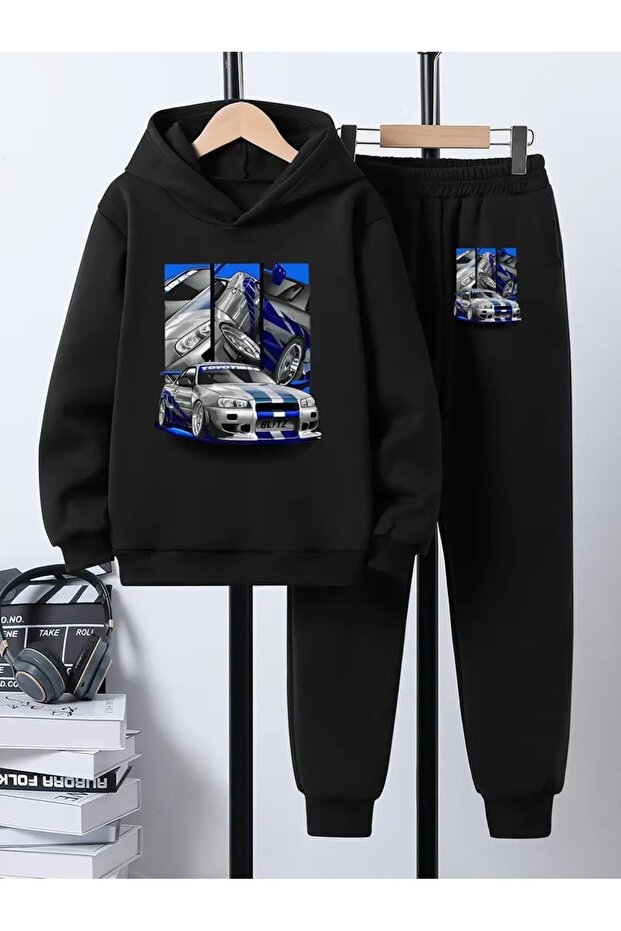 Children's Printed Hooded Sweatshirt and Sweatpants Set 3 Thread Raster for Autumn/Winter
