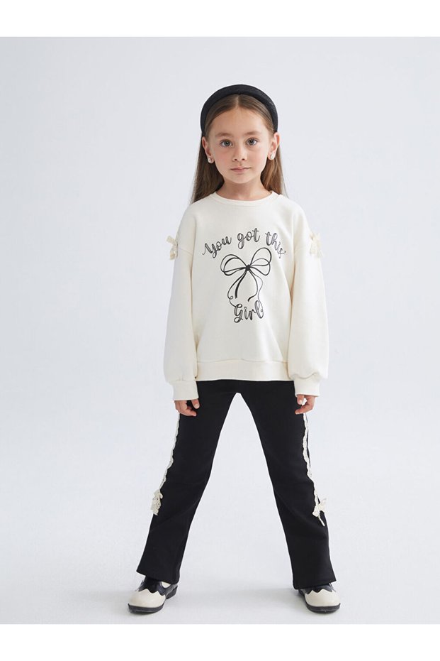 Quality Pieces from Çelebi Store: Girls' Sweatshirt and Leggings with Bow Embroidery