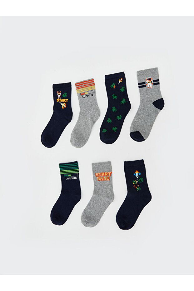 Create Your Style with Uzg Store |   Patterned Boys' Sock Socks, Pack of 7 - 1