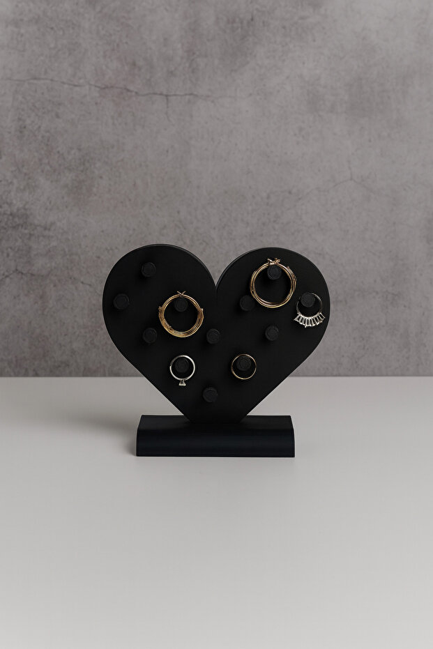 Heart Shaped Black Earring Stand - Modern and Decorative Jewelry Organizer