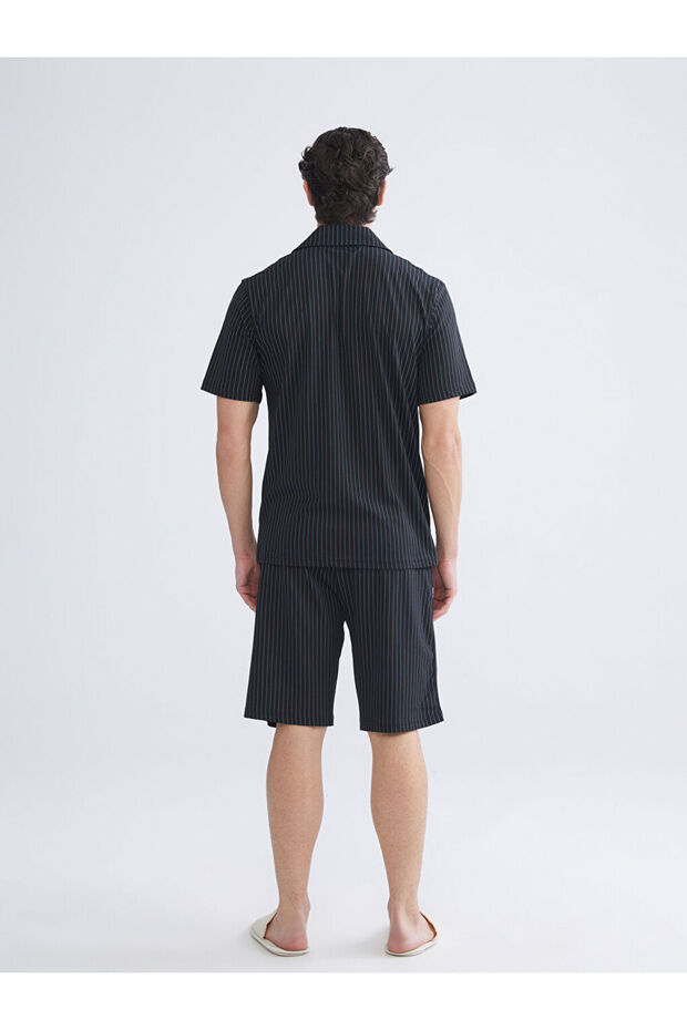 Siyah Standart Kalıp Erkek Şortlu Pijama Takımı - 4