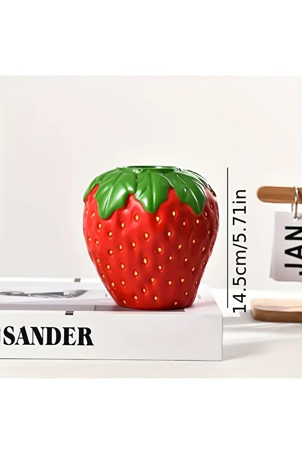Red Creative Strawberry-Shaped Vase for Flower Arrangement, Living Room Home Decoration, Decorative