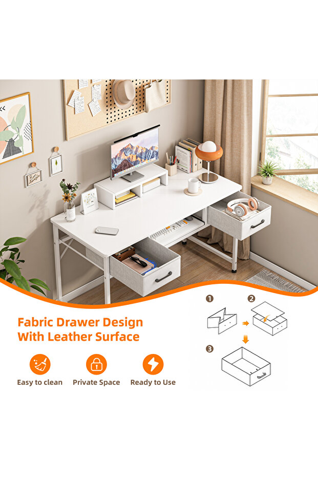Study desk with drawers, desk, computer desk with keyboard tray - 4