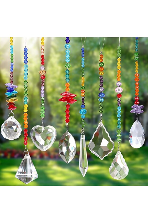 8pcs crystal chain 8 Pieces Colorful Crystals Suncatcher Hanging for Window, Rainbow Octogon Chakra