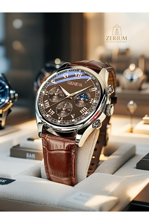 Şık İş ve Spor Tarzı Yuvarlak Kadranlı PU Deri Kayışlı Erkek Kuvars Saat - 5