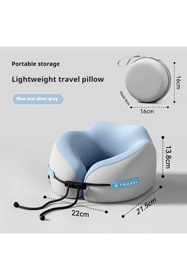 22x21.5x13.8cm Blue U Shaped Memory Foam Neck Pillows Soft Travel Pillow Massage Neck Pillow Sleepin