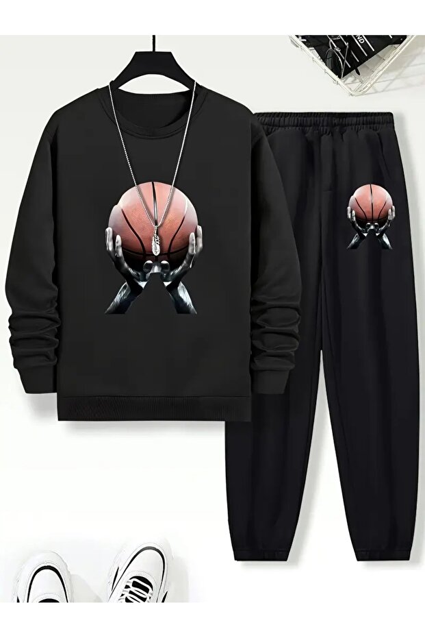 Children's Printed Crew Neck Sweatshirt and Sweatpants Set 3 Thread Raster for Autumn/Winter