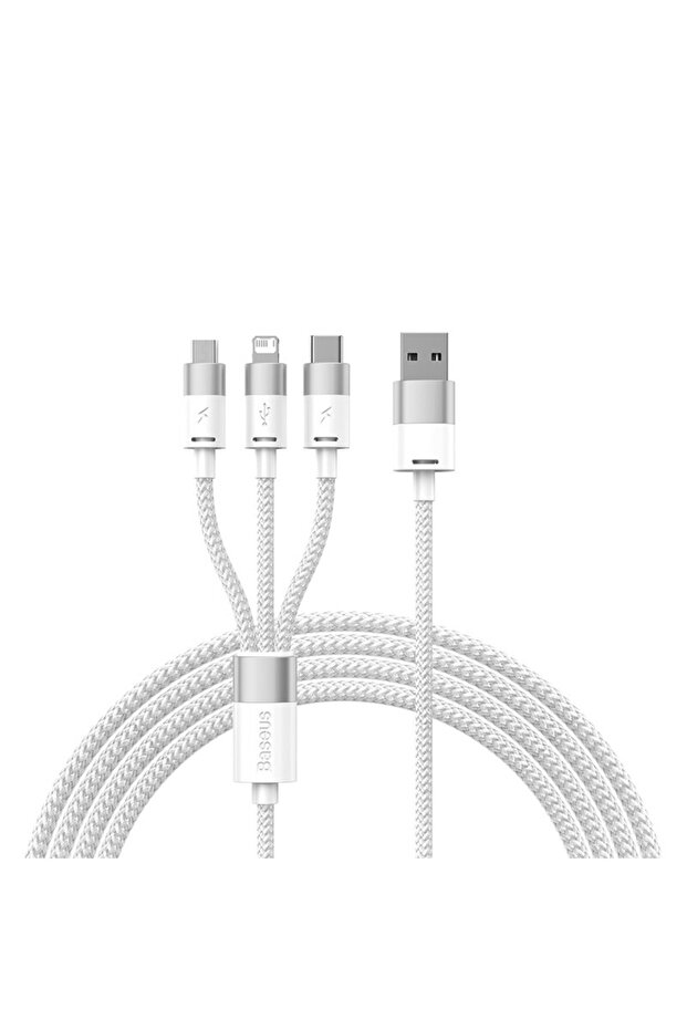 كابل USB أبيض بطول 1.2 متر، 3 في 1، شاحن سريع Micro USB Type C، كابل بيانات Micro USB Type C