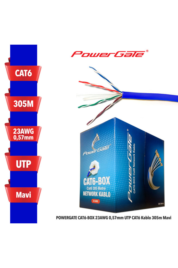 Powergate cat6-box-bl, 23awg 0.57mm, utp, cat6 cable, 305m, blue