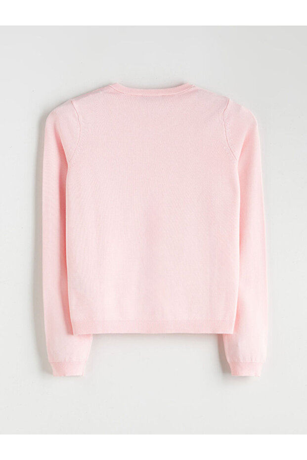 Pembe Bisiklet Yaka Kadın Triko Hırka - 2