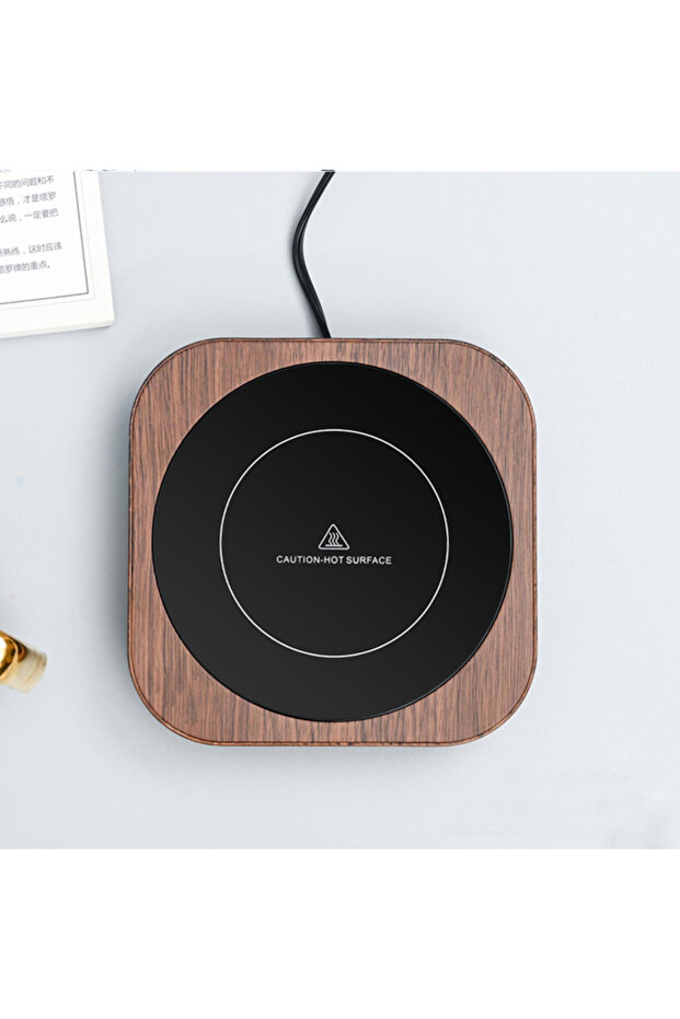 EU PLUG Square-wood grain Cup Heater Coffee Mug Warmer Hot Tea Makers Heating Pad Warmer Coaster Ele