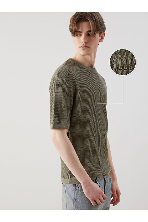 Esvab • Modern & Distinctive Zero Roba Collar Short Sleeve Men's Textured Knitwear Sweater