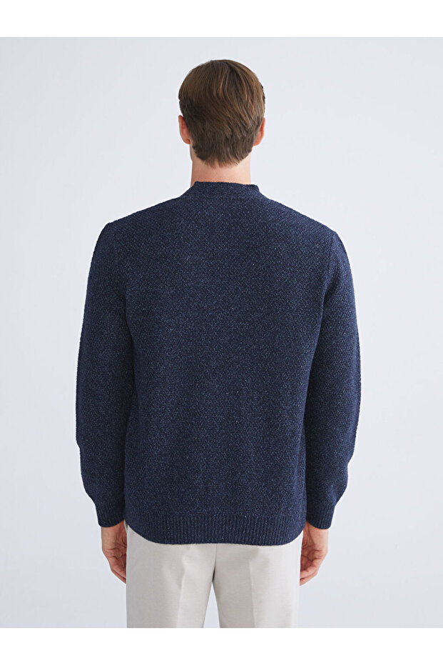 Lacivert Standart Kalıp V Yaka Erkek Triko Hırka - 4