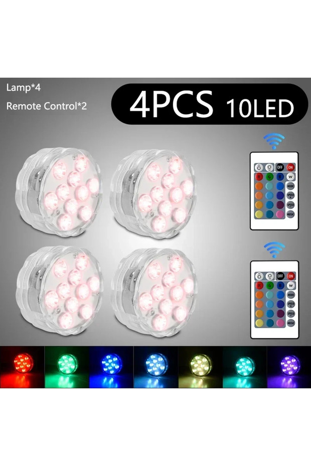 4 Lamp 2 Remote 10Leds Underwater Lights 16 RGB Color Changing Submersible Light with Remote Control - 1
