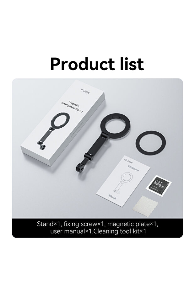 as show TELESIN Mobile Phone Magnetic Stand For Iphone 16 15 14 13 12 Andriod Phone Two Claw Adapter