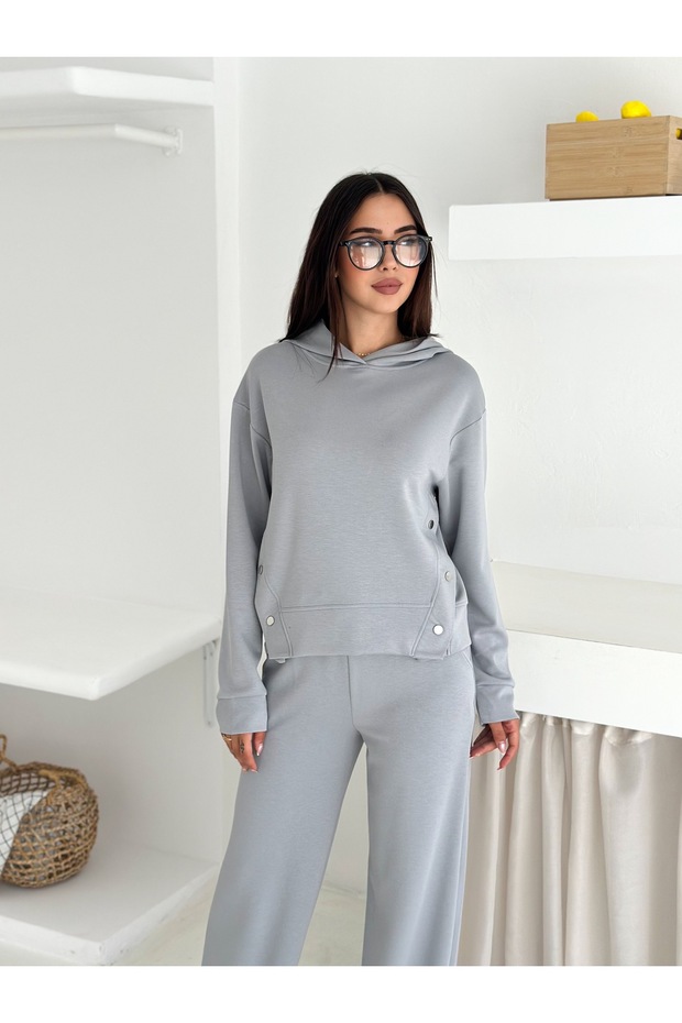 Soft Touch Modal Kumaş Kapüşonlu Studs Detailed Eşofman Takımı - 4