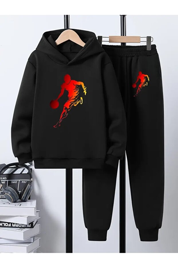 Children's Printed Hooded Sweatshirt and Sweatpants Set 3 Thread Raster for Autumn/Winter