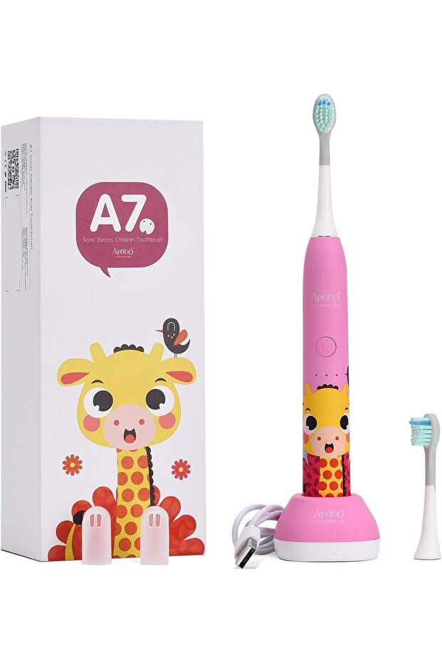 Kids Electric Toothbrush A7 Sonic Wireless Rechargeable Toothbrus (Pink)