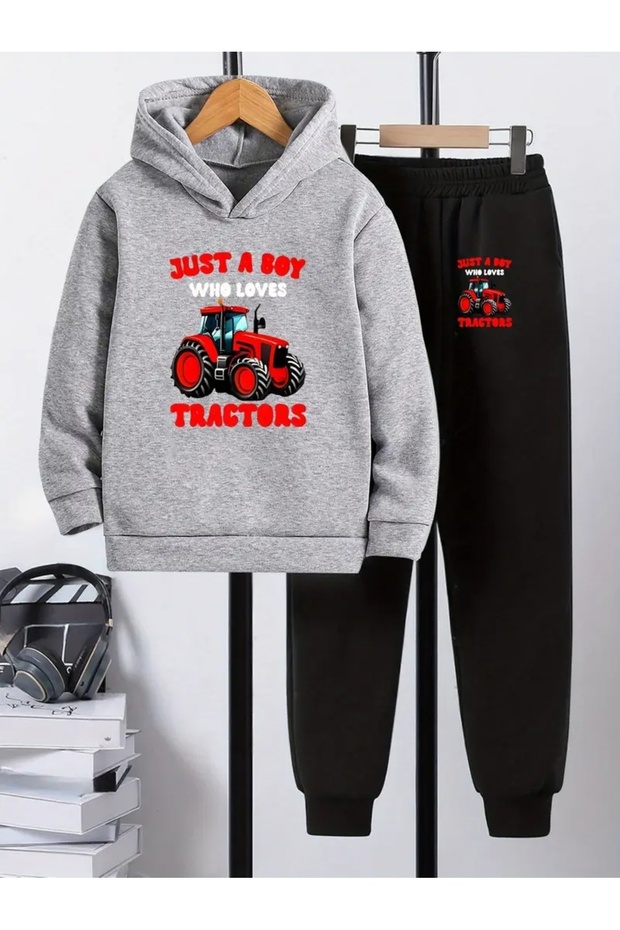 Children's Printed Hooded Sweatshirt and Sweatpants Set 3 Thread Raster for Autumn/Winter