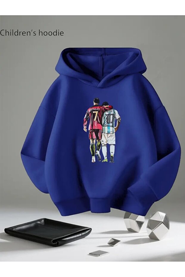 Football Star Printed Hooded Sweatshirt for Boys - Cristiano Ronaldo Lionel Messi