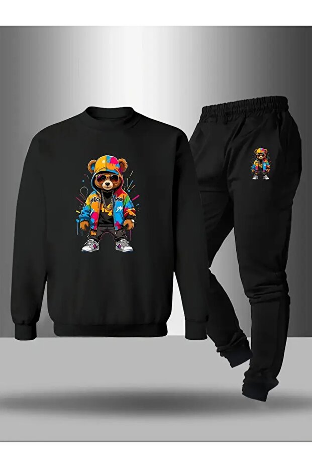Children's Printed Crew Neck Sweatshirt and Sweatpants Set 3 Thread Raster for Autumn/Winter