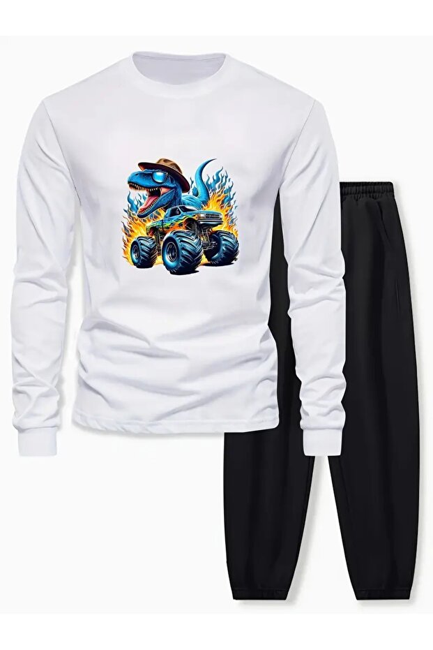 Children's Printed Crew Neck Sweatshirt and Sweatpants Set 3 Thread Raster for Autumn/Winter
