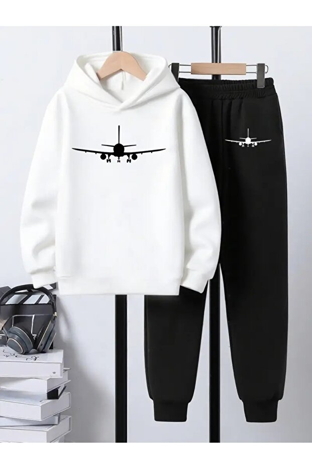 Children's Printed Hooded Sweatshirt and Sweatpants Set 3 Thread Raster for Autumn/Winter
