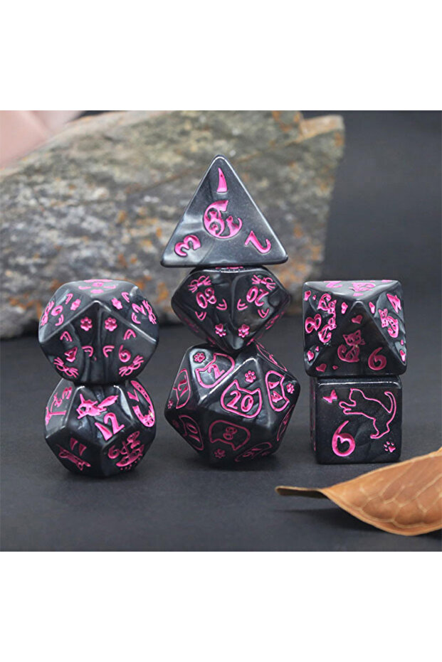black 7 Pieces Complete Polyhedral DND Dice Set D3-D10 Spherical RPG Dice Set for Role Playing Table - 1