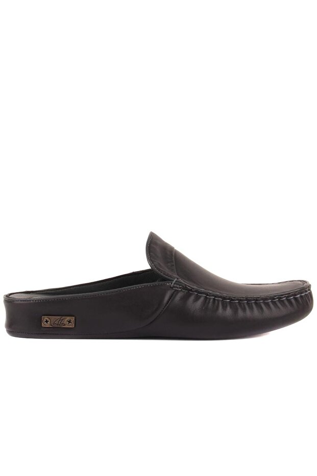 - Dark Anthracite Leather Men's House Slippers 110-547-X